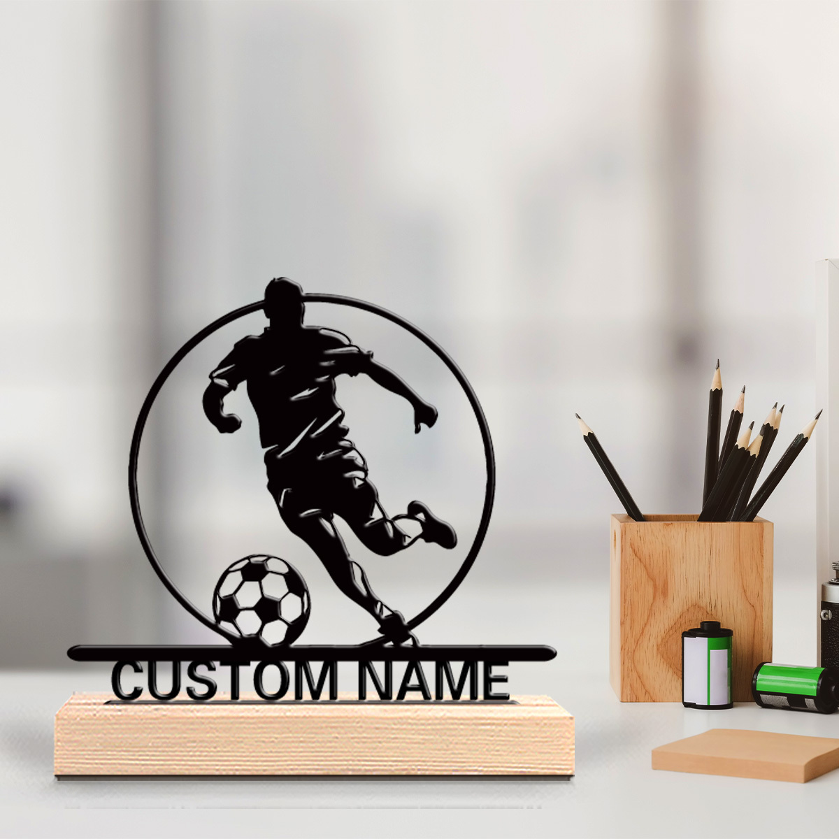 Personalized Engraved Gift - Металлическая статуэтка футболиста на заказ с